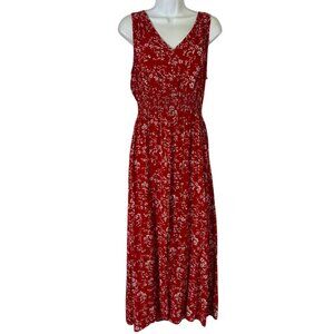 Indigo Rose Floral Sleeveless Maxi Dress Size M Red Button Front Smocked Waist